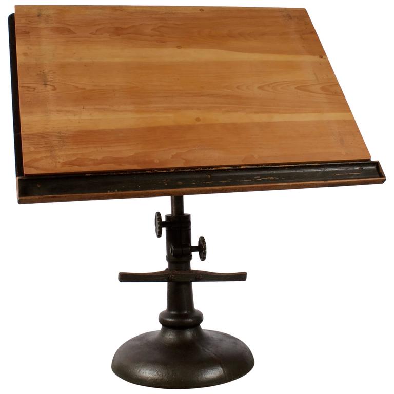 Impressive 1940s Pedestal Base Architect's Drafting Table at 1stdibs
