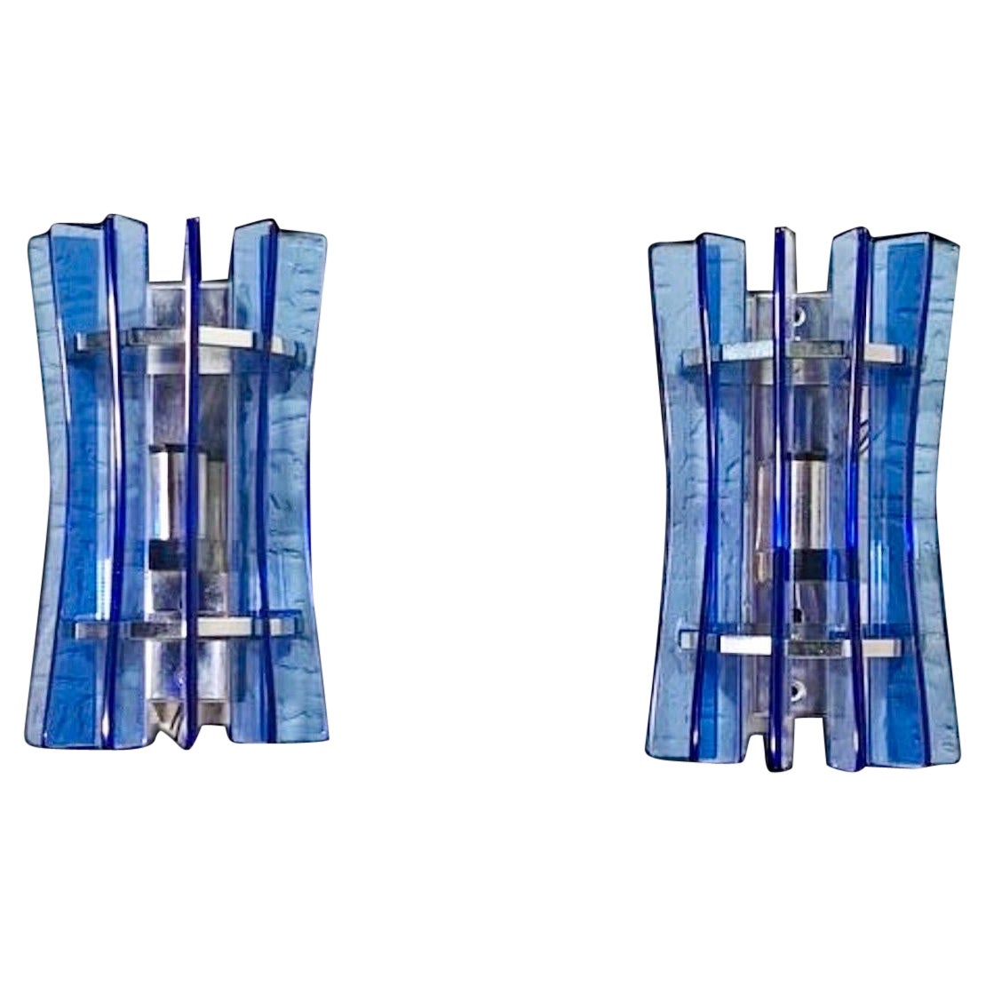 Veca Wall Lighting Pair of blue Glass , Italy 1960