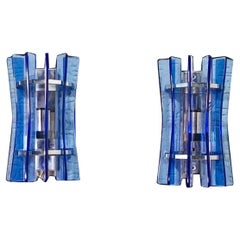 Paire d'appliques murales Veca en verre bleu, Italie 1960