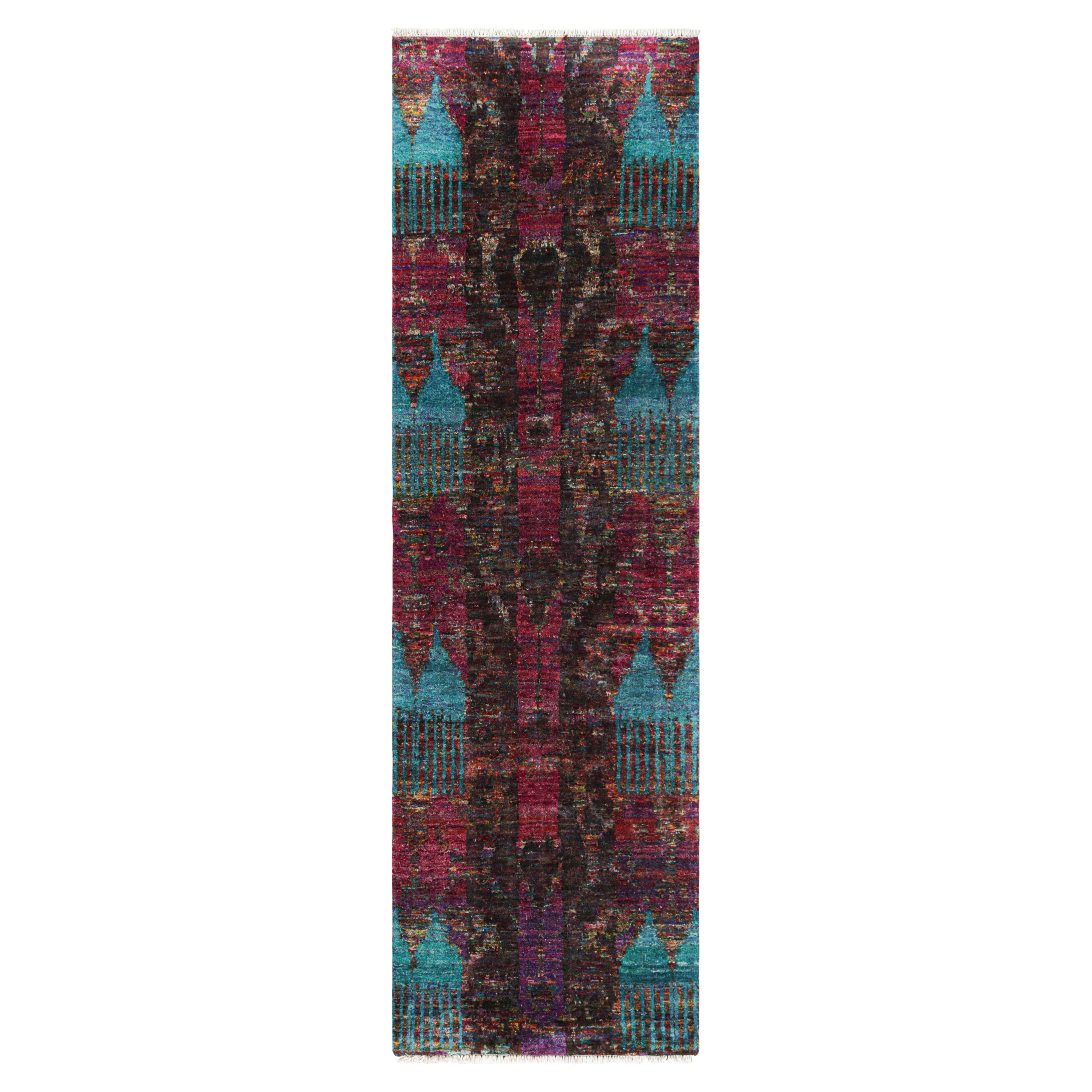 Rug & Kilim’s Contemporary Runner Rug with Polychromatic Ikat Geometric Patterns