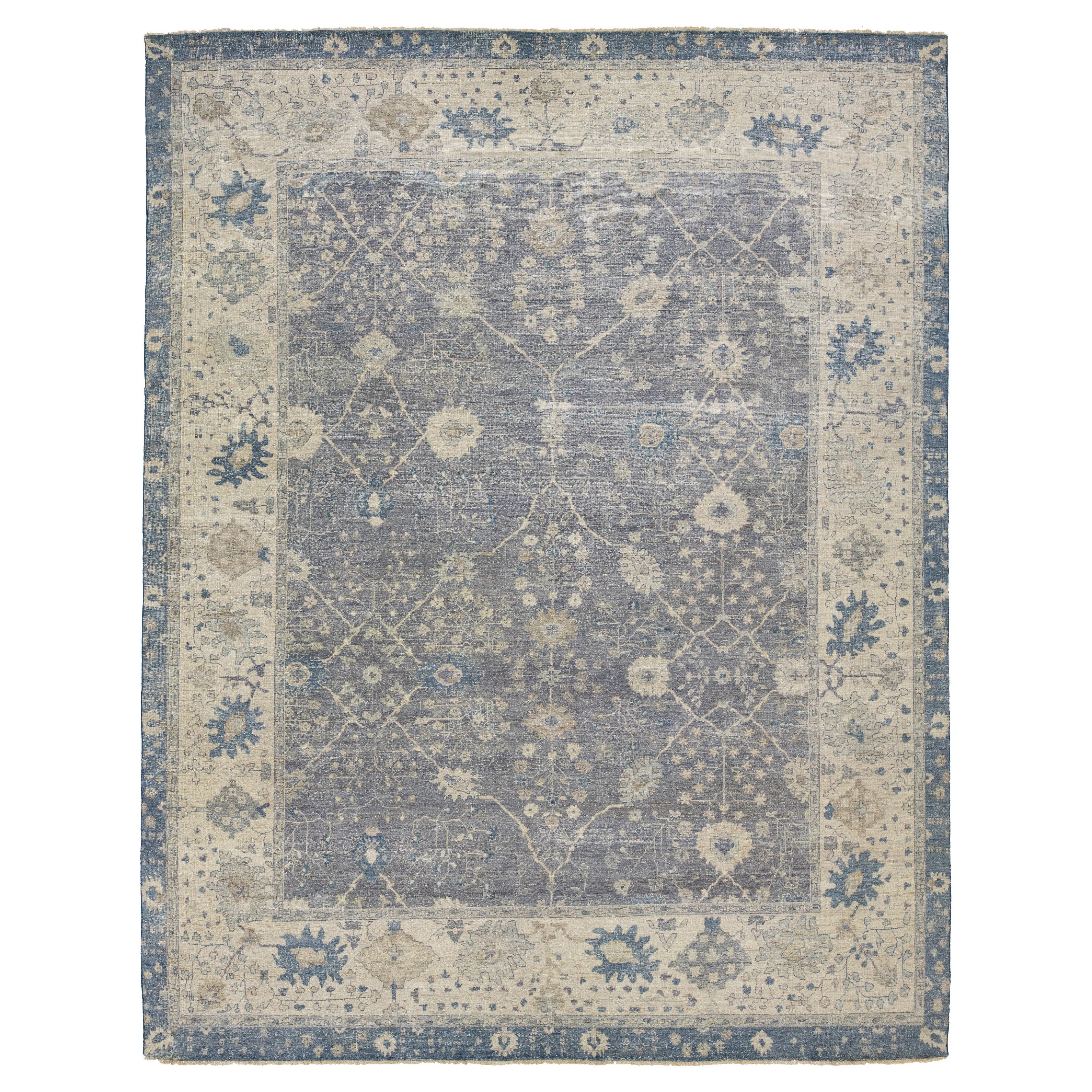 Blue Apadana's Modern Mahal Style Handmade Indian Wool Rug