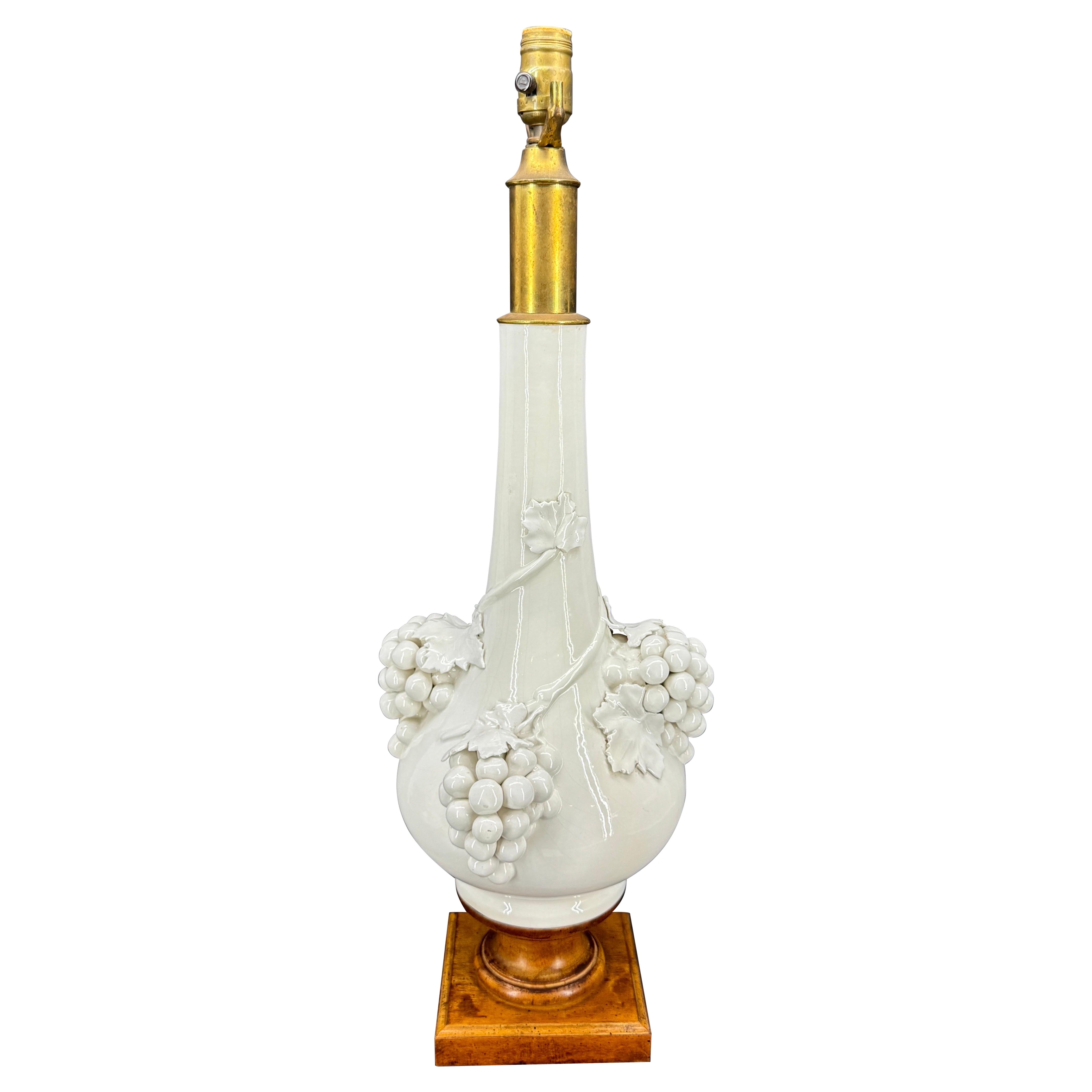 Italian Mid-Century Ceramic Table Lamp with Grapes on Wood Base