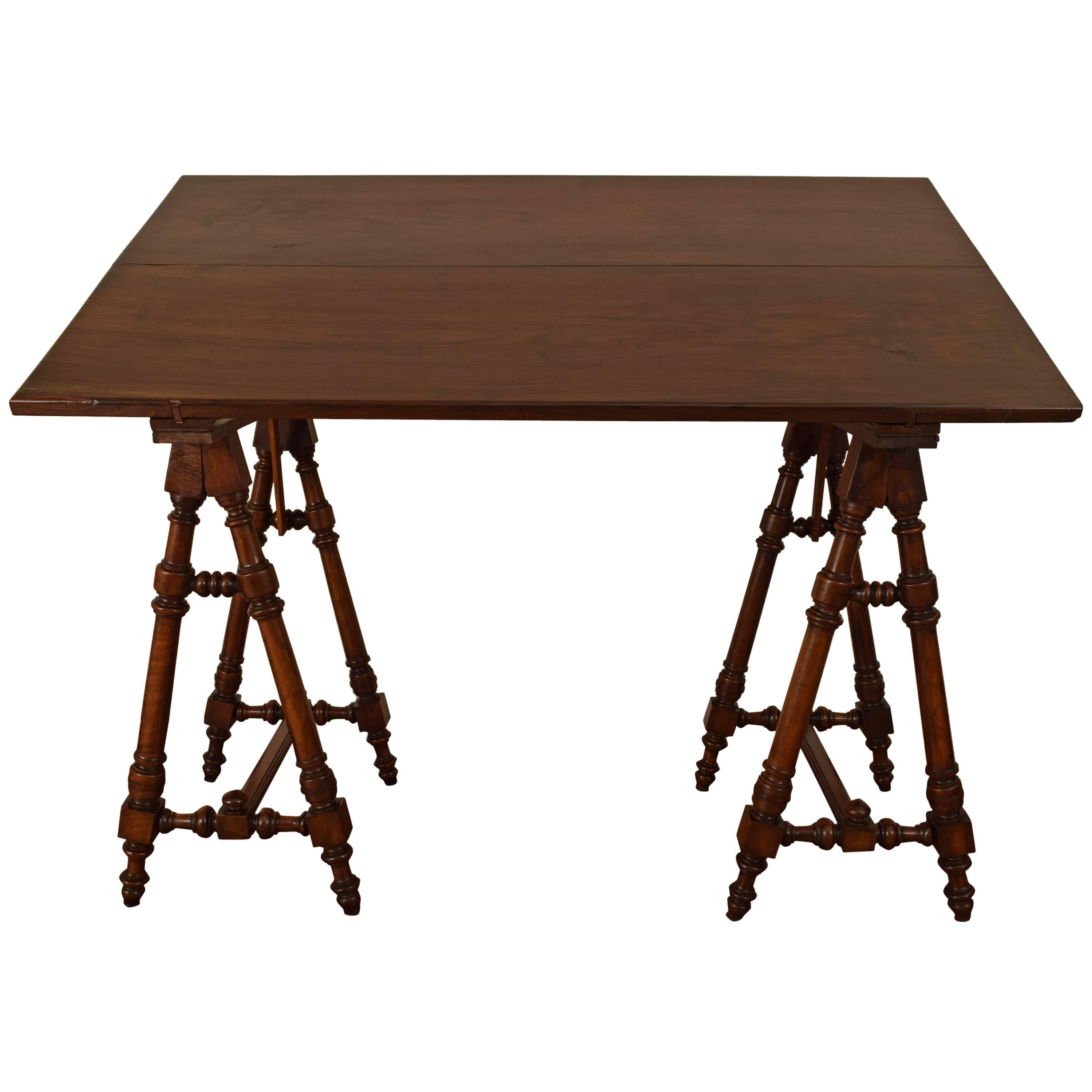 Italian Walnut and Rosewood Tall Adjustable Drafting Table, 19th Century