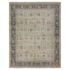 Apadana's Modern Mahal Style Oversized Indian Wool Rug Handmade in Beige