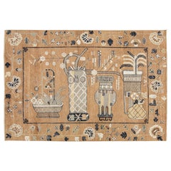 The Modernitys de Apadana Tapis indien en laine fait à la main dans le style de Samarkand, en Brown