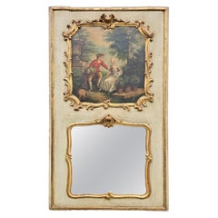 Romantic Antique 18th Century Rococo French Trumeau Wall Mirror with Painting