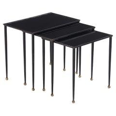 A set of three French iron nesting tables, C 1950.