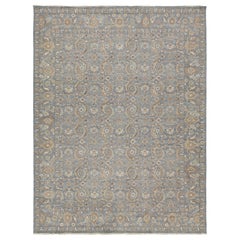 Gray Apadana's Artisan Collection Handmade Floral Indian Wool Rug