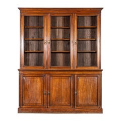 Large English 19thC Glazed Walnut Library Bookcase