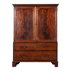 Antique English 19thC Mahogany Linen Press