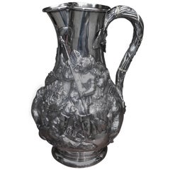 Antique English Sterling Silver Intricately Embossed Pitcher, Circa 1780