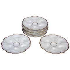 Set of Six French Porcelain Limoges Oyster Plates, Circa 1890