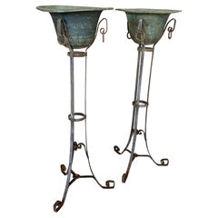 Antique French in ferro battuto e rame patinato - Coppia di fioriere Jardinières