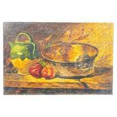 French Mid-Century Still Life Oil on Wood Board