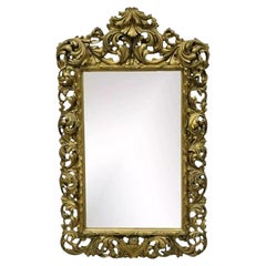 19th C French Rococo Gold Giltwood Relief Carved Wood Acanthus Leaf Wall Mirror