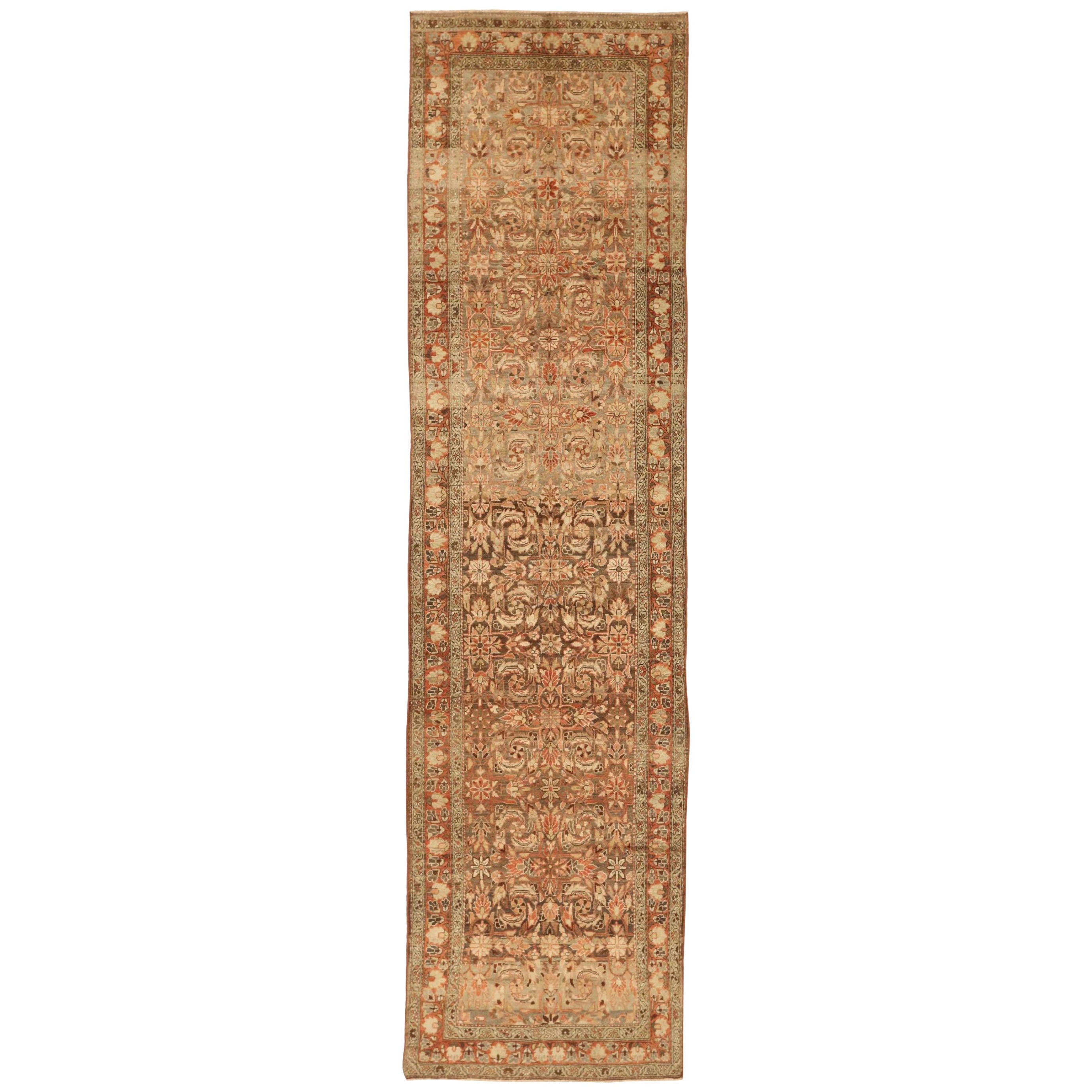Persischer Farahan Läufer Teppich - Wolle Braun Elfenbein Rot Design - 75546