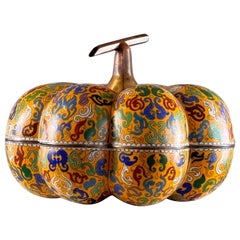 Large Early 20th-Century Chinese Cloisonné Pumpkin Box/Centerpiece, 1910s