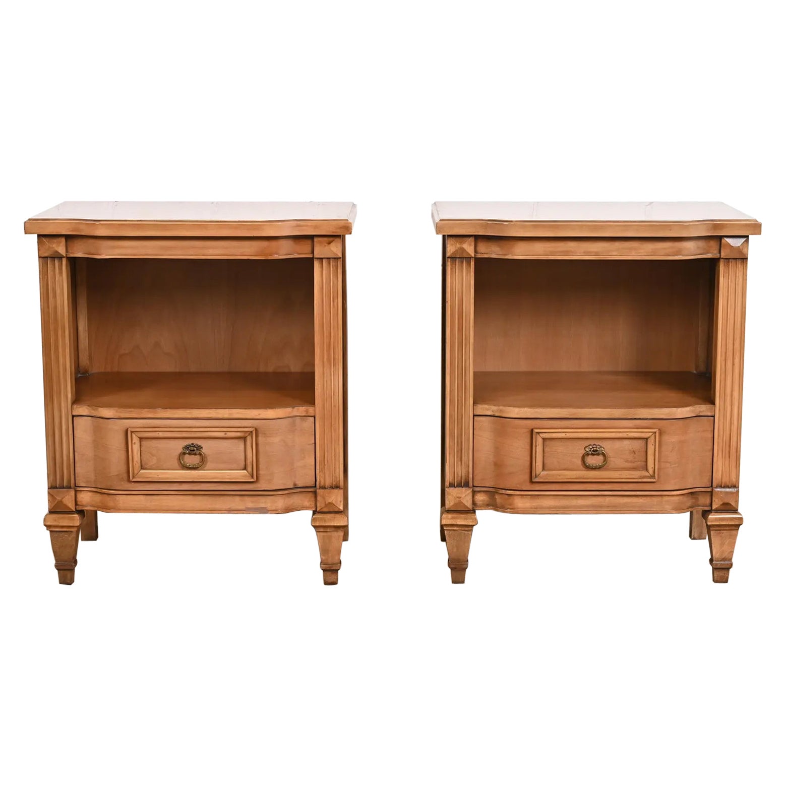 Kent Coffey French Regency Louis XVI Carved Cherry Wood Nightstands, Pair