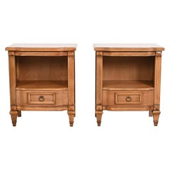 Kent Coffey French Regency Louis XVI Carved Cherry Wood Nightstands, Pair