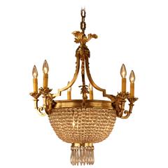 French Bronze and Crystal Basket Louis XVI Style Chandelier