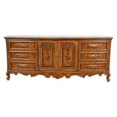 Drexel Heritage French Provincial Louis XV Carved Walnut Triple Dresser, 1970s