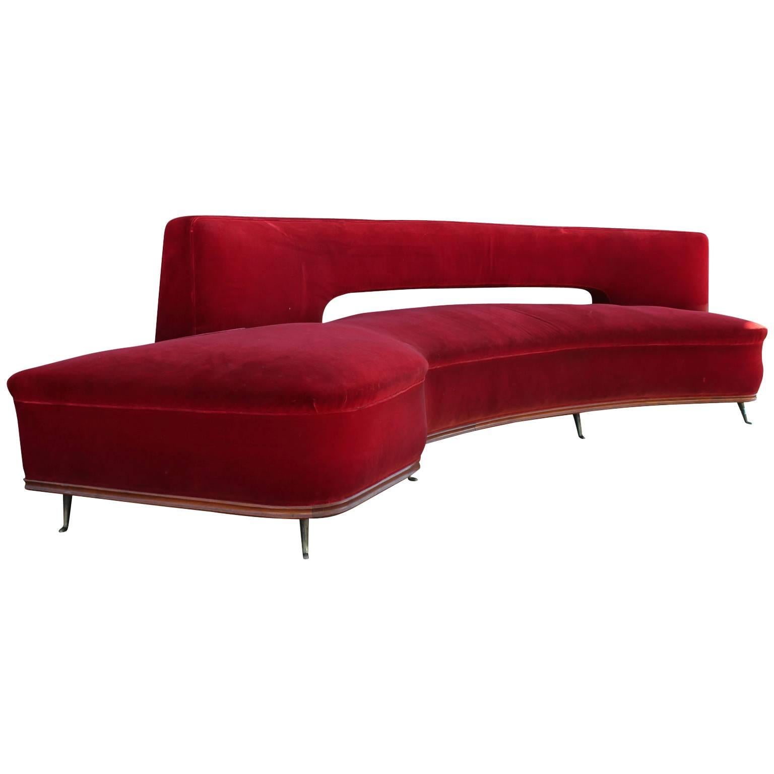 Modern Large Curved Italian Sofa by Federico Munari in Red Velvet