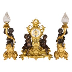 Gran Reloj Antiguo Francés Estilo Luis XV Patinado y Bronce Dorado