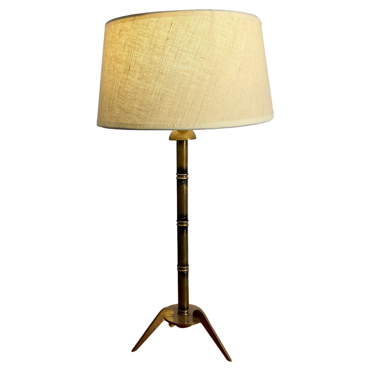 1950s Table Lamp Attributed to Maison Jansen in Imitation Bamboo Brass