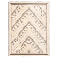Tappeto di design svedese in lana a trama piatta beige e marrone di Doris Leslie Blau