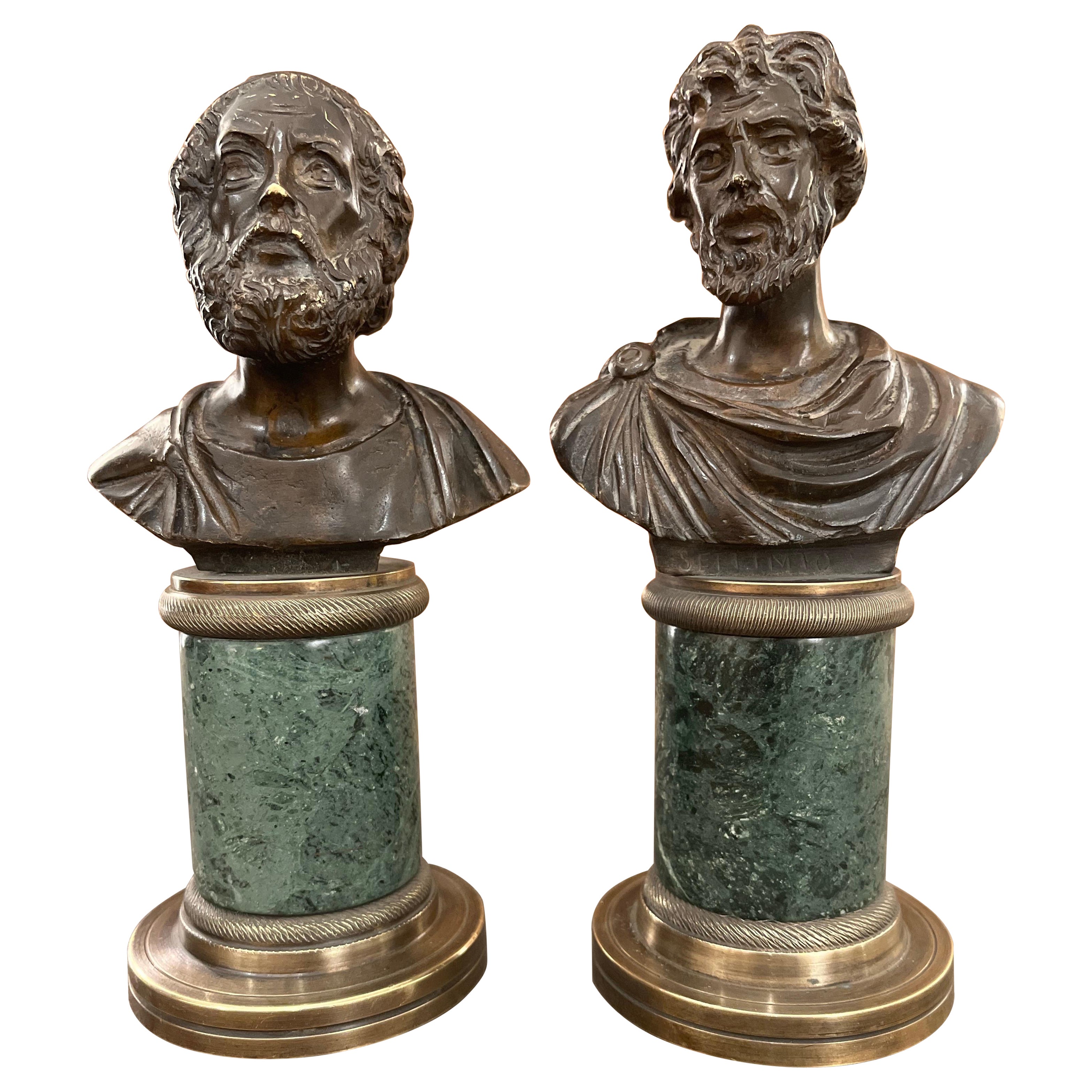 19th Century Pair of Grand Tour Socrates and Septimio Severo Busts