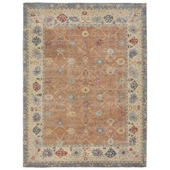 Brown Apadana's Handmade Modern Tabriz-Style Oversized Indian Wool Rug