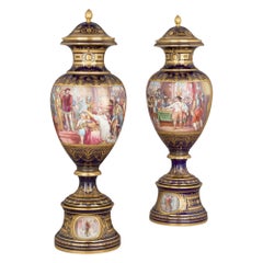 Antique Large Austrian Neoclassical Style Porcelain Vases by Royal Vienna