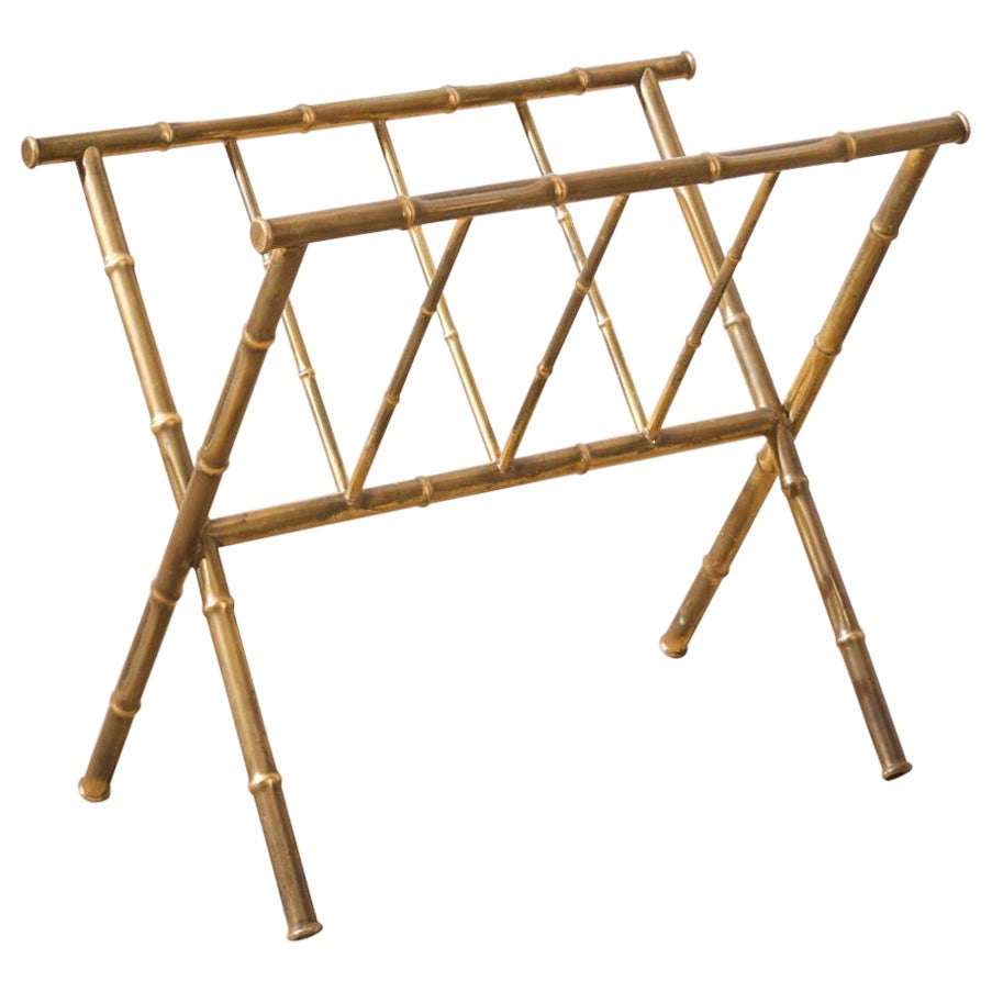 20th century brass bamboo magazine rack