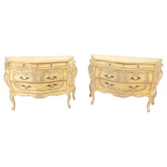 Pair of Italian Bombe 4 Drawers Decorative Commodes Console Dressers Bone Finish
