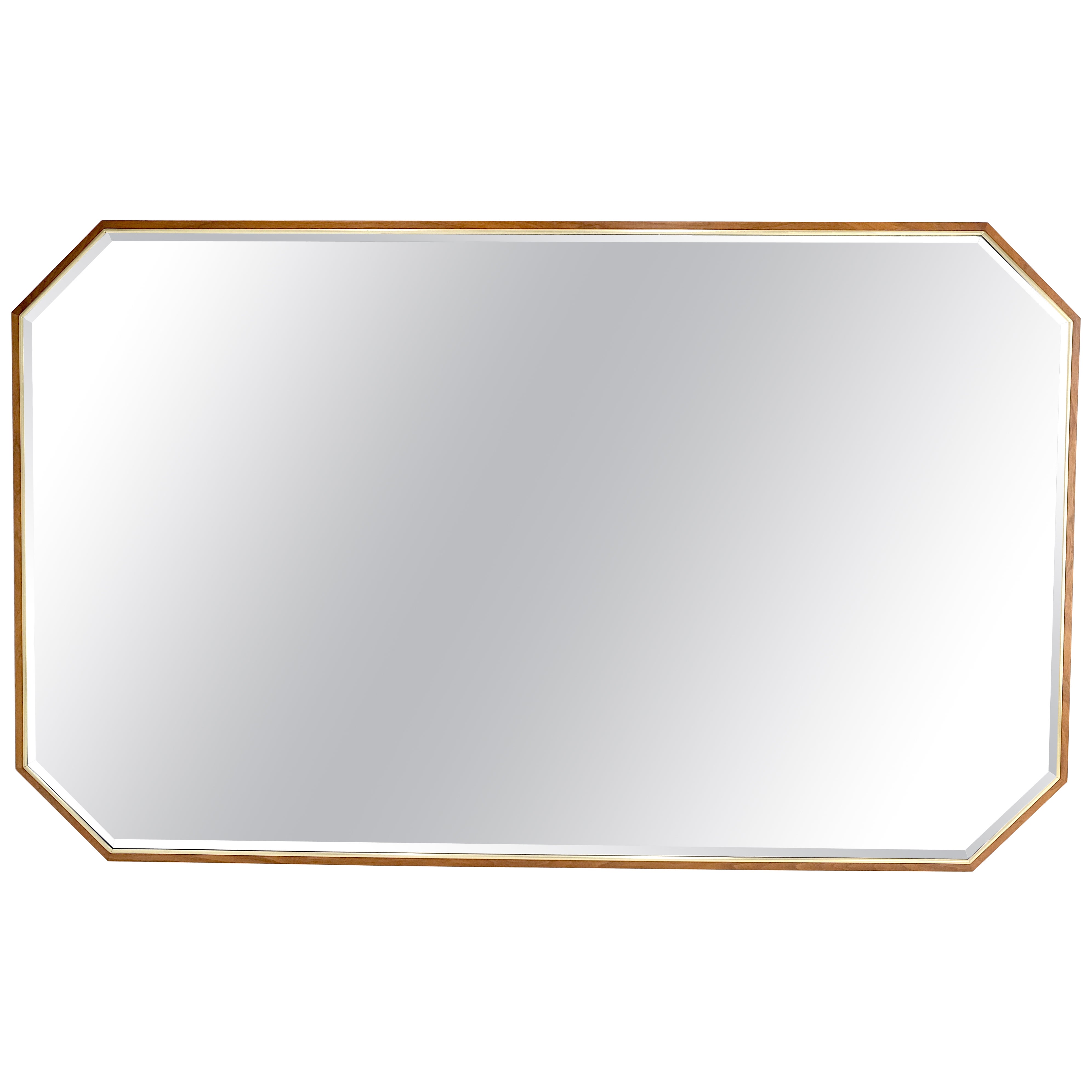 Very Fine Solid Walnut Aluminum Frame Cut Corner Rectangle Shape Beveled Mirror