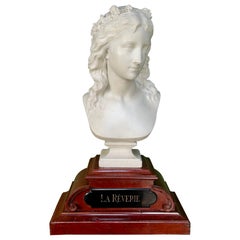 19th Century French Marble Bust of a Maiden signed by Eugene Antoine Aizelin