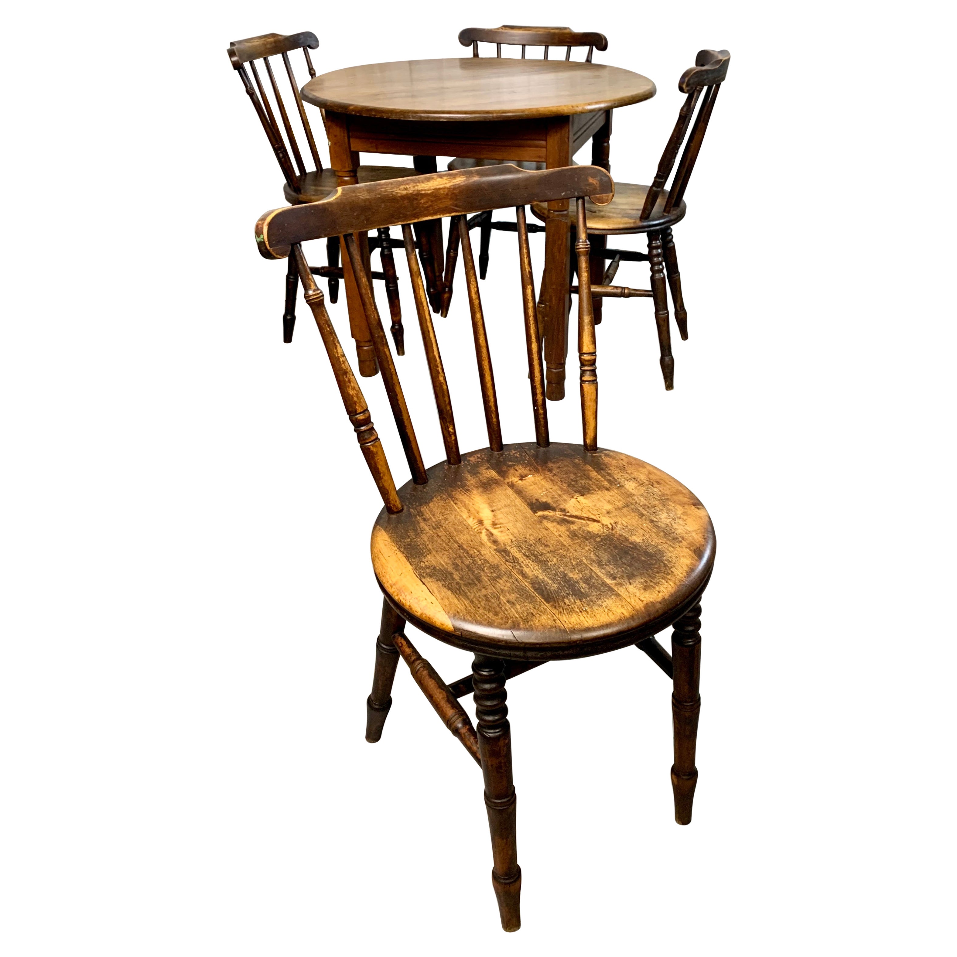 Antique Tavern Table & Four Penny Windsor Chairs