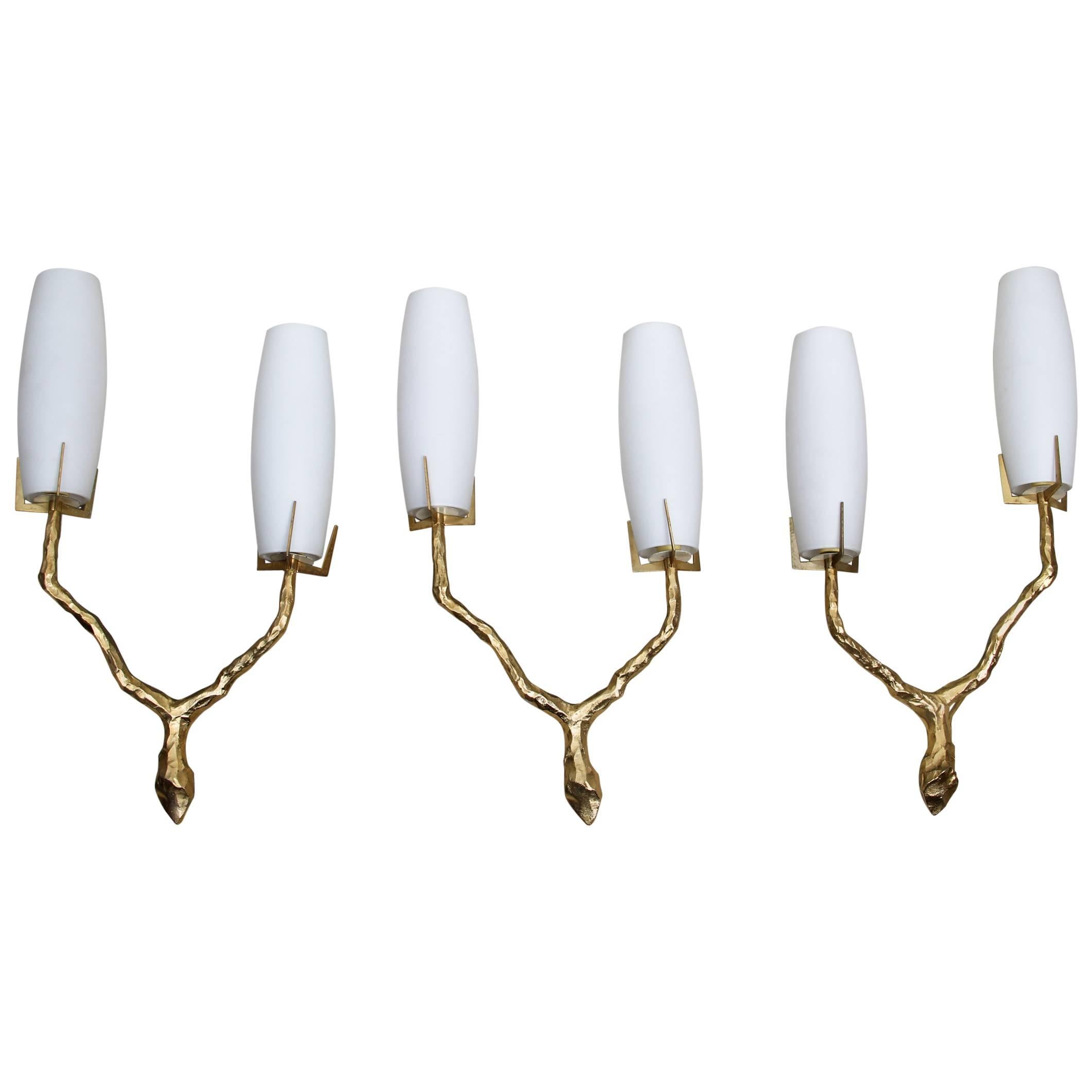 Set of Three Wall Lamps by Maison Arlus in Style of Felix Agostini, 1960s