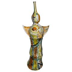 Tall SIGNED French Abstract Ceramic Sculpture in Two Pieces