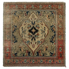 Antique Persian Tabriz Square Rug in Beige-Brown with Medallion  Rug & Kilim
