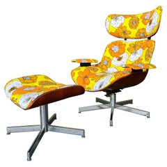 Mid Century Retro Floral Plycraft Eames Style Chair and Ottoman c.1960’s