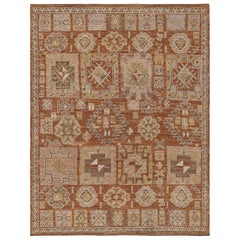 Rug & Kilim's Oushak Style Rug in Beige-Brown with Geometric Patterns (tapis de style Oushak en beige et brun avec des motifs géométriques)