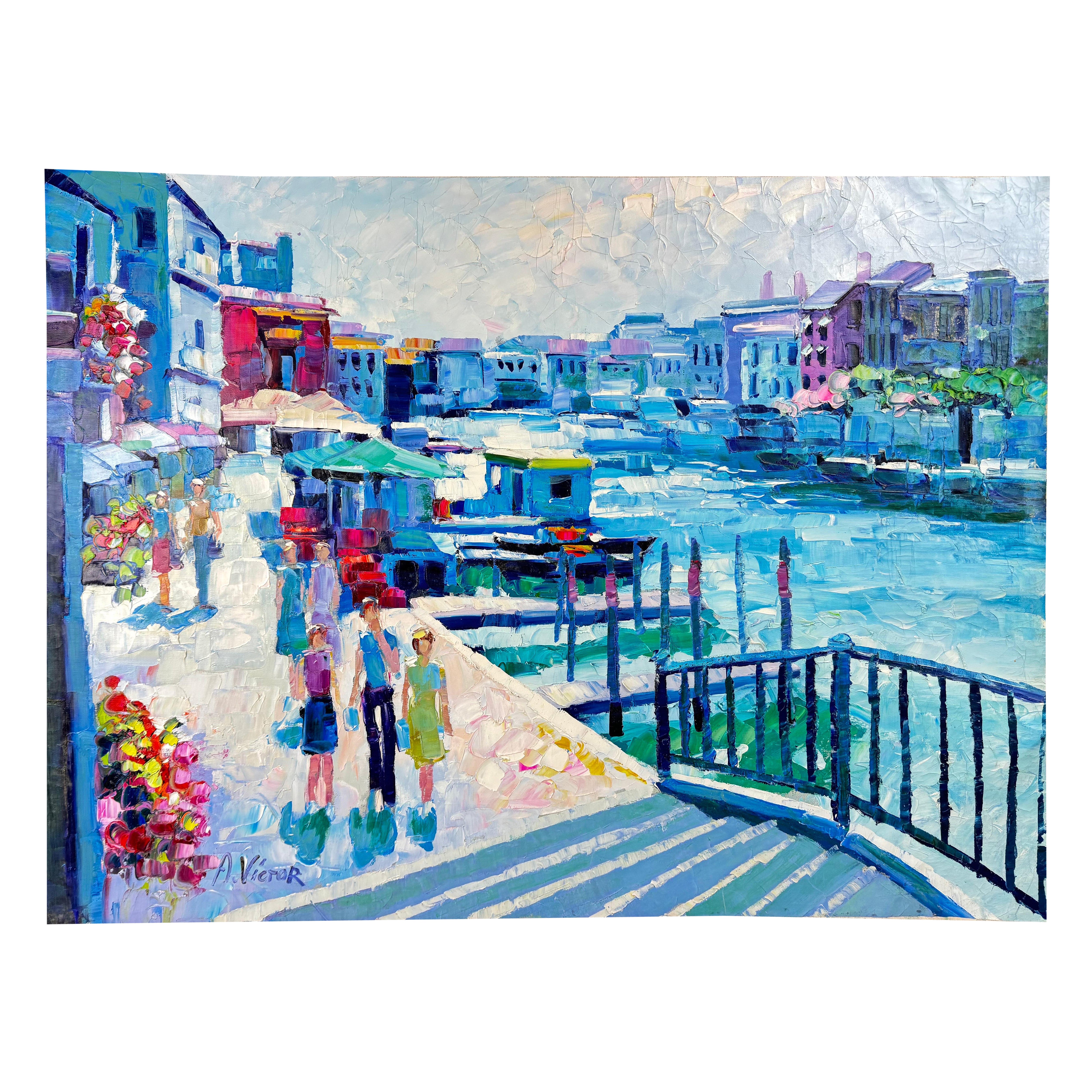 Impasto su tela molto grande di A. Victor in vendita