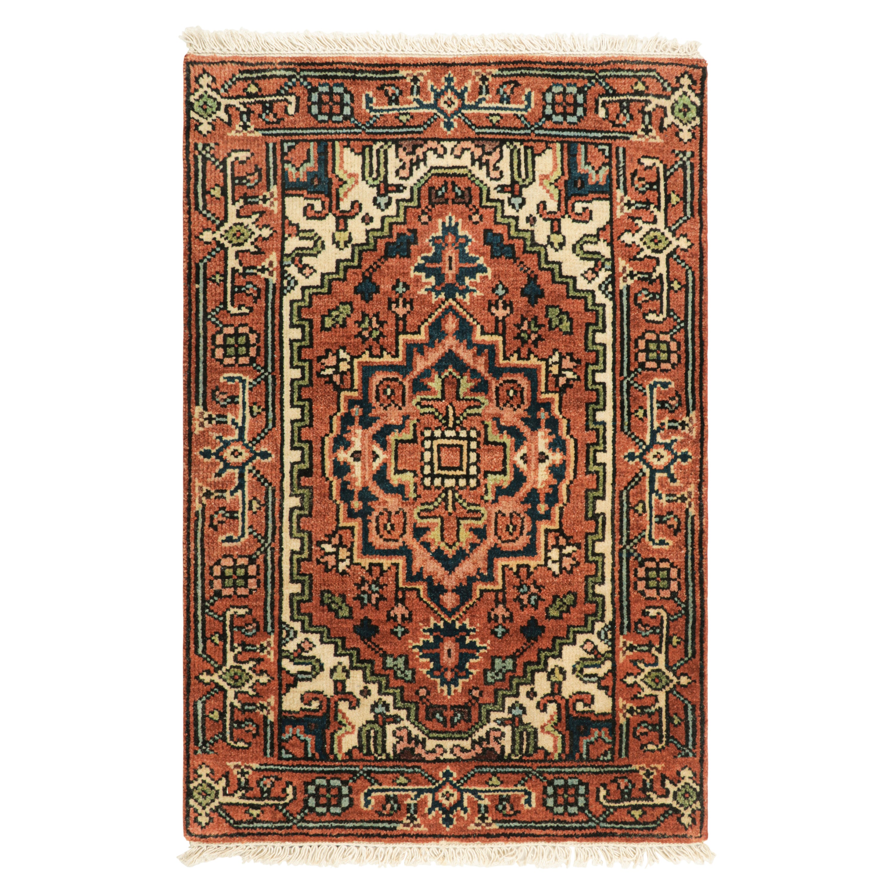 Alfombra estilo Heriz de Rug & Kilim en rojo y rosa con medallón y motivos florales