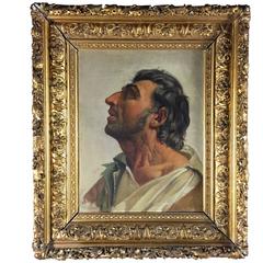 Male Profile Portrait in Gilt Frame, Oil on Canvas, Unsigned, 19th Century