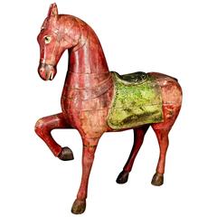 Near Life-Size Hand-Carved and Painted Indian Horse Sculpture, 1940s