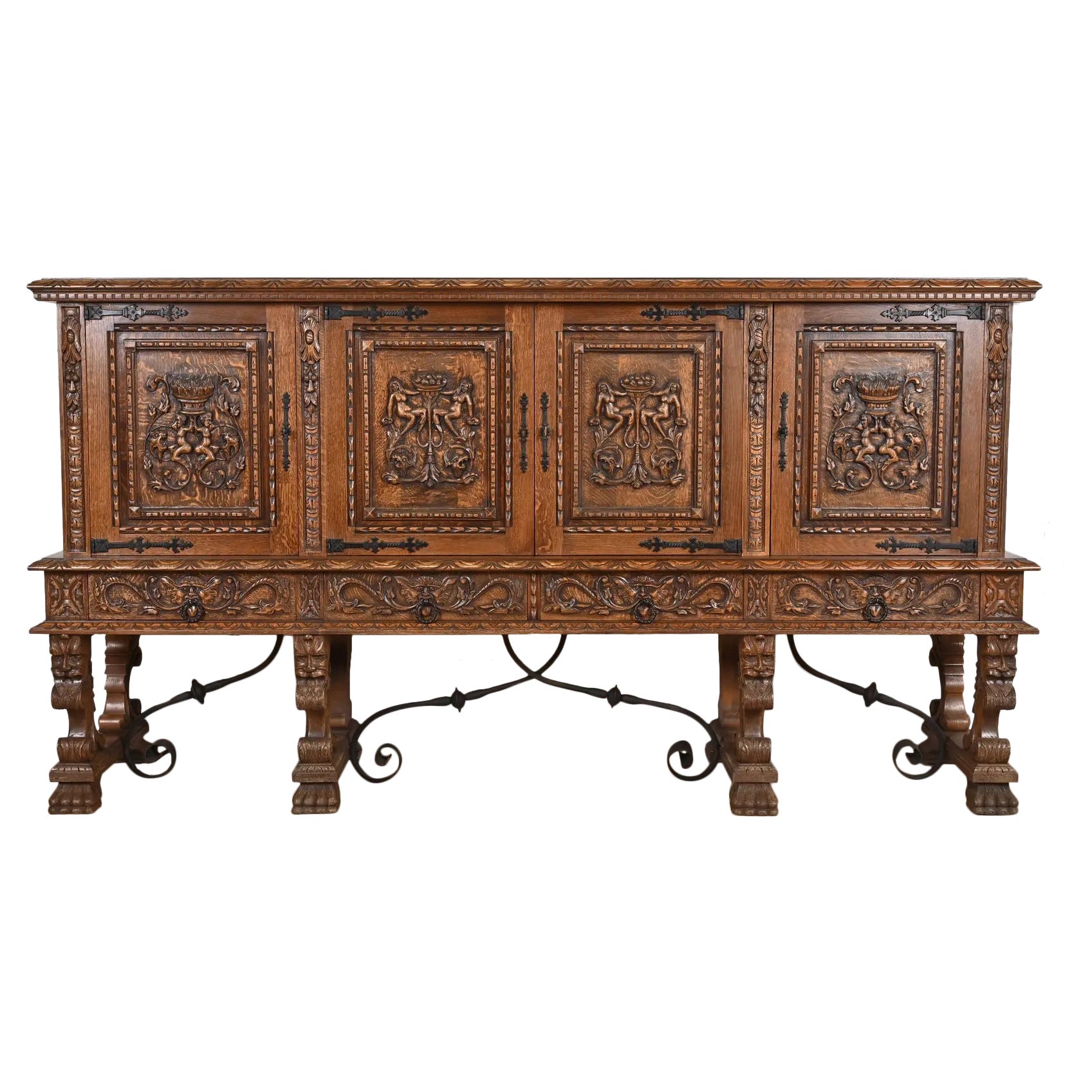 R. J. Horner Style Renaissance Revival Monumental Ornate Carved Oak Sideboard