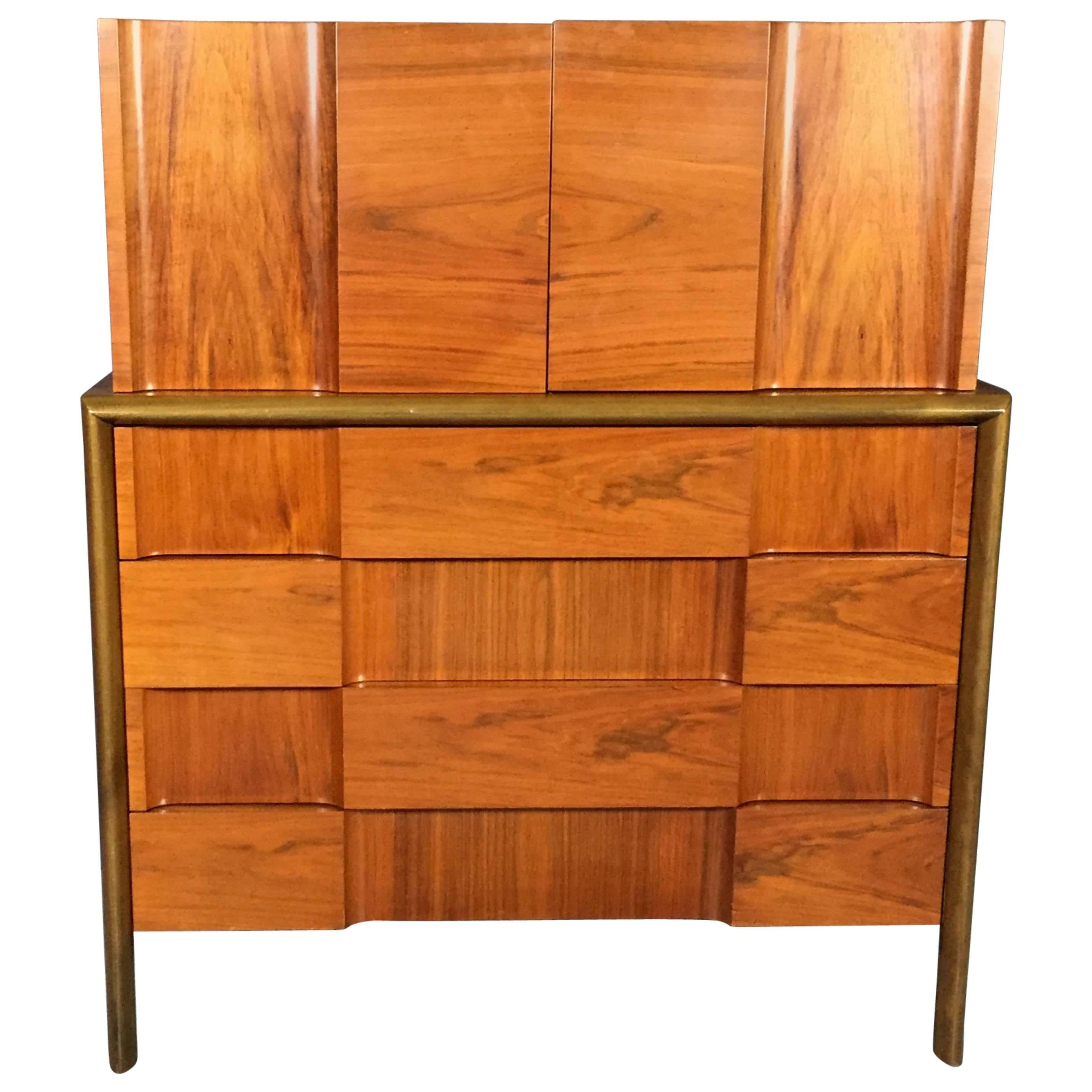 Edmond J. Spence Tall Chest, Walnut and Carved Beech, Sweden, 1950s