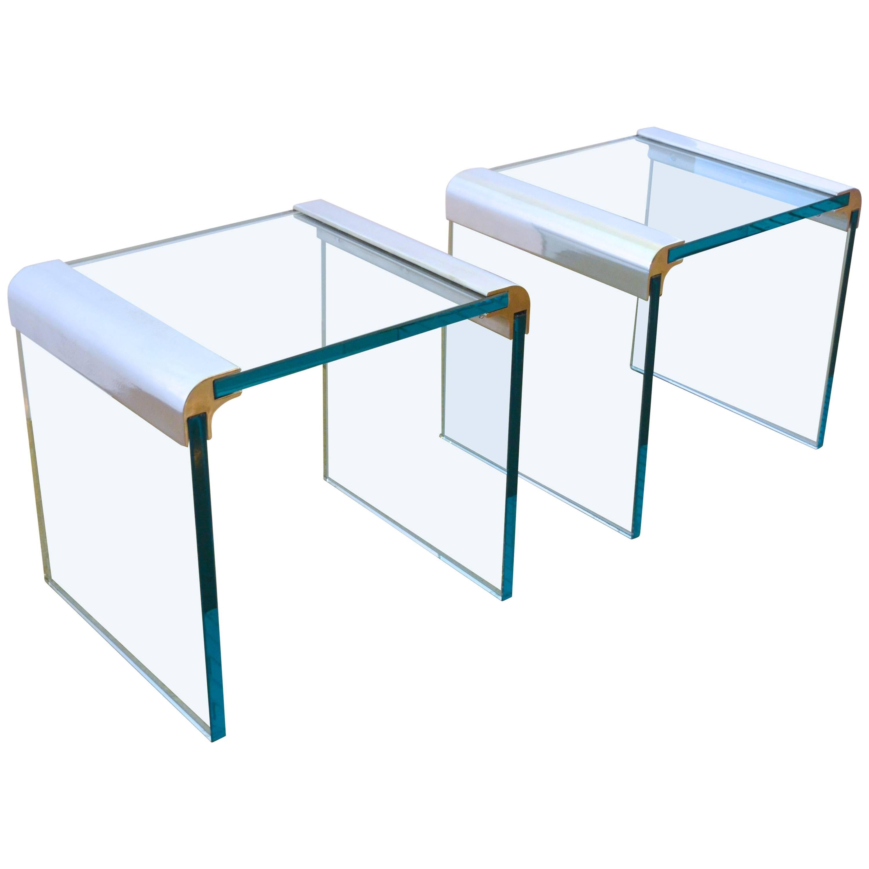 Pair of Leon Rosen for Pace Collection Glass Side or End Tables