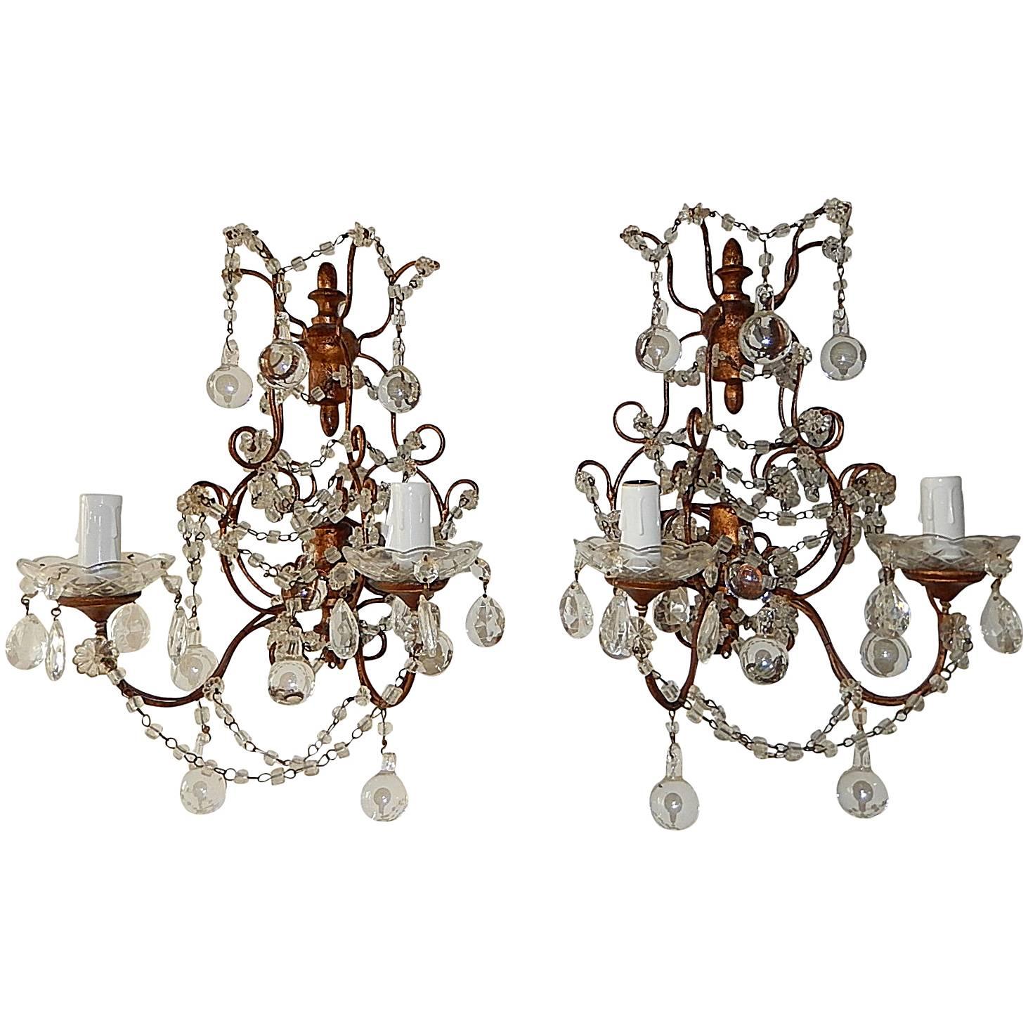 French Macaroni Swags Clear Murano Balls Sconces